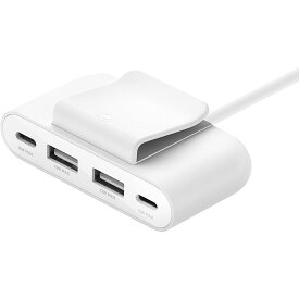 【ランキング1位獲得！】Belkin USB電源エクステンダー 4ポート(USB-C(15W) x 2 + USB-A(12W) x 2) 4台同時充電 最大30W USB-Cケーブル付属(2m) クリップ付属 ブラック BUZ001bt2M