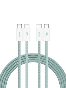 Belkin USB-C to USB-C �P�[�u�� 60W PD�Ή� iPhone 17/16/15/14/13/12/11/SE/iPad Pro/M50 iPad Pro/iPad mini/Galaxy/Xperia/Android�e��X�}�z�Ή� 1.5m 2�{�Z�b�g CAB018