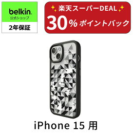 【ディズニー創立100周年限定モデル】Belkin iPhone 15用クリアケース MagSafe対応 マグネット搭載 薄型 超耐衝撃 UV耐性 黄ばみ防止 ソフトTPU ブラック MSA016qcBW-DY