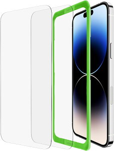 �yApple���F�K���X�t�B�����zBelkin iPhone 15/15 Plus/15 Pro/15 Pro Max�p �ی�K���X�t�B���� �����K���X ���{AGC���Ɏq�� 0.33mm �ȒP��t�L�b�g�t�� 2���Z�b�g OVA14