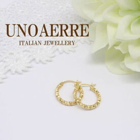 ウノアエレ ピアス K18 k18 750 イエローゴールド フープピアス ダイヤモンドカット UNOAERRE イタリージュエリー ITALY　イタリア製 プレゼント 妻 彼女 人気 ギフト ウノアエレ正規店 レディース 保証書 ラッピング無料