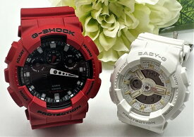 ペアウォッチ gショック CASIO ジーショック ベビージー 正規品 記念日 誕生日 カップル 贈り物 夫婦 婚約 結婚 人気 プレゼント 送料無料 ペアウオッチペア腕時計 レッド&ホワイト 電池式 カシオ 2本セット GA-100B-4AJF BA-110XSW-7AJF