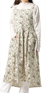 Aness(アネス) 花柄 ワンピース エプロン ゆったり かわいい おしゃれ シンプル レディース ふんわり ギャザー 綿 保育士 お稽古 習い事 家事 料理教室 カフェ DIY p788