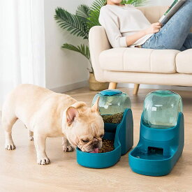 自動給餌器 自動給水器　重力式ペットの餌やり器と飲料水　小型中型犬ペット子犬子猫用　犬猫お留守番対策 (グリーン)