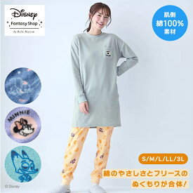 【Disney】 ディズニー 【 レディース 】肌側 綿 フリース チュニック パジャマ 「 ダンボ ミニーマウス ミッキーモチーフ ズートピア 」◆ S M L LL 3L ◆ ◇ 女性 ルームウェア 部屋着 長袖 冬 ◇