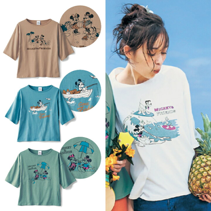楽天市場 Disney ディズニー オーバーサイズのプリントｔシャツ 選べるキャラクター ミッキーマウス ミニーマウス S M L Ll ベルメゾン Tシャツ 半袖 綿100 コットン レディース ゆったり お揃い ミッキー ミニー くすみカラー ベルメゾン