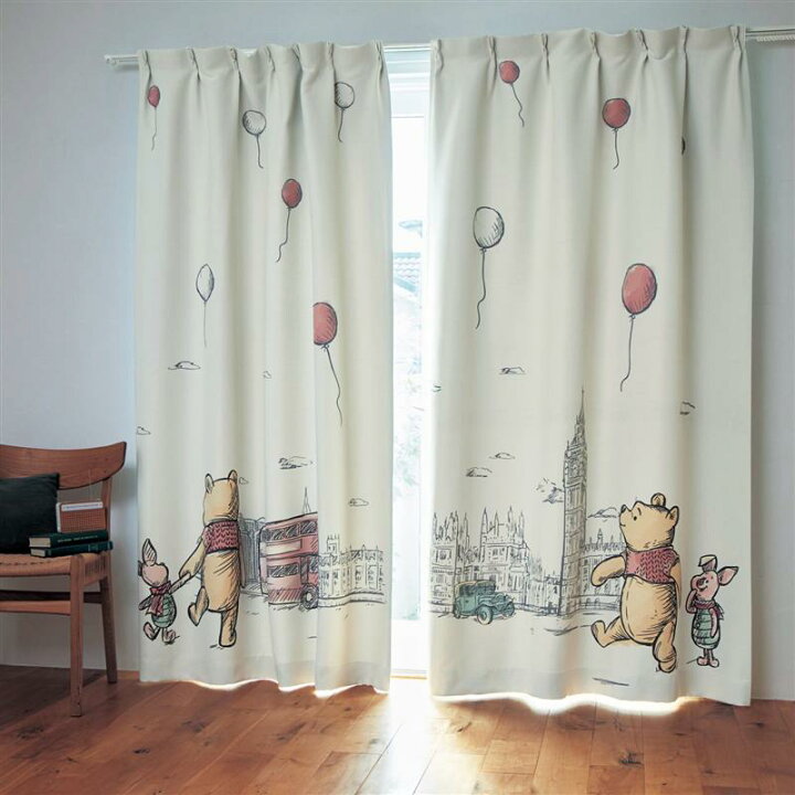 楽天市場 約100 110 2枚 Disney ディズニー プリント遮光カーテン くまのプーさん カーテン リビング 寝室 子供部屋 厚地 ドレープ おしゃれ デザイン かわいい 水彩タッチ インテリア 遮光2級 洗える 洗濯可 ウォッシャブル ベルメゾン Disney