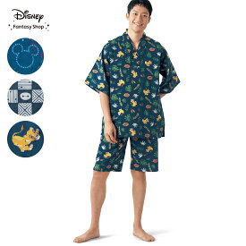 【Disney】ディズニー メンズダブルガーゼかぶり 甚平パジャマ ◆ S M L LL ◆ ◇メンズ 甚平 男性 ルームウェア 部屋着 パジャマ 上下 被りタイプ おしゃれ キャラクター 親子お揃い ◇
