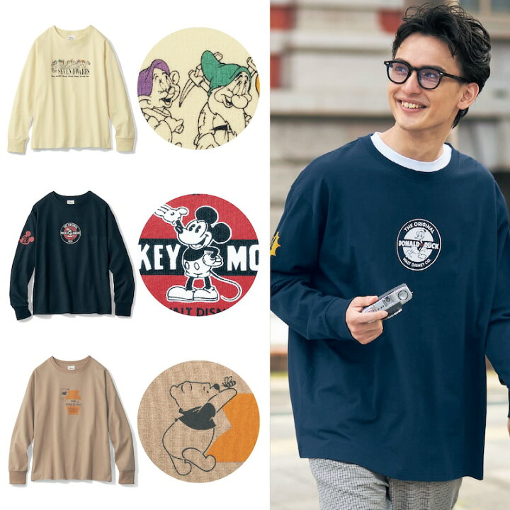 楽天市場 ポイント5倍 Disney ディズニー ゆったりシルエット長袖tシャツ ミッキーマウス ドナルドダック くまのプーさん ７人のこびと S M L Ll 3l メンズ レディース 男性 女性 トップス カットソー プルオーバー Tシャツ 長袖 ロンt 男女兼用 プー