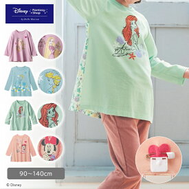 【Disney】 ディズニー 長袖 切替えプルオーバー「エルサ ミニーマウス アリエル ラプンツェル 」◆ 90 100 110 120 130 140 ◆ ◇ 子ども 子供 トップス 名札ココ 子供服 女の子 Tシャツ チュニック キッズ服 ディズニープリンセス 誕生日