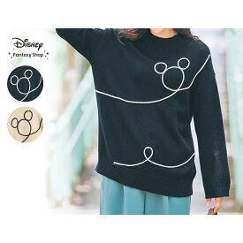 【Disney】 ディズニー /Disney コード刺繍ニット「ミッキーモチーフ」 ◆ S〜M L〜LL ◆ ◇ レディース トップス ニットプルオーバー ニット プルオーバー S M L LL オフホワイト ブラック セーター 長袖 シンプル カジュアル おしゃれ 秋冬 秋 冬 ◇