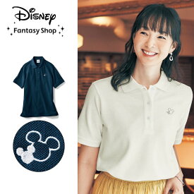 【Disney】 ディズニー 刺繍入りポロシャツ「ミッキーモチーフ」「ネイビー ホワイト」◆ S M L LL ◆ ◇ レディース 女性 トップス プルオーバー レディーストップス ポロシャツ 半袖 ベルメゾン ◇