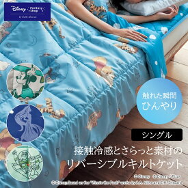 【10%OFF! 5/22(水)9:59迄】◆ シングル ◆ 【Disney】 ディズニー 接触冷感とさらっと素材のリバーシブルキルトケット「ミッキーマウス くまのプーさん ラプンツェル トイ・ストーリー」◇ 寝具 キルトケット ケット ブランケット 毛布 夏用 掛け布団 肌掛け布団 ◇