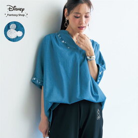 【10%OFF! 7/18 10:00-7/27 9:59】【 Disney 】 ディズニー スキッパーチュニック「ミッキーモチーフ」 ◆ S M L LL ◆ ◇ デニム レディース 女性 トップス シャツ ブラウス レディーストップス レディースシャツ レディーストップス ◇