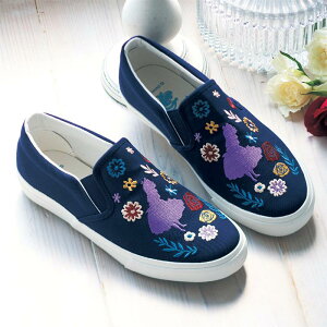 【Disney】 ディズニー 刺繍スリッポン「ふしぎの国のアリス」「ネイビー」 ◆ S M L LL ◆ ◇ レディース 女性 シューズ 靴 カジュアルシューズ レディースカジュアル カジュアル レディースシ