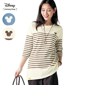 【20%OFF! 7/18 10:00-7/27 9:59】【Disney】 ディズニー パネルボーダーチュニック「ミッキーモチーフ」◆ S M L LL 3L ◆ ◇ レディース 女性 チュニック トップス長め チュニックワンピース レディースチュニック カットソー 長袖 七分丈 ボーダー 春 ベルメゾン ◇