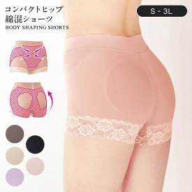 コンパクトヒップ 綿混 ショーツ［美尻 メイク］ ベルメゾン ◆ S M L LL 3L ◆◇ レディース インナー 下着 ショーツ 深め 一分丈 パンツ 補正ショーツ パワーネット 小尻 きつすぎない 補正 おしり ヒップ くい込みにくい ◇