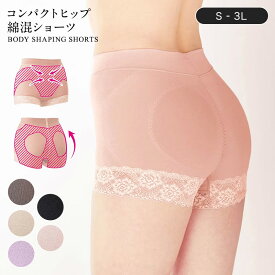 コンパクトヒップ綿混ショーツ［美尻メイク］【 ベルメゾン 】◆ S M L LL 3L ◆◇ レディース 女性 インナー 下着 ショーツ 深め 一分丈 パンツ 補正ショーツ パワーネット 小尻 きつすぎない 補正 おしり 尻 ヒップ 下腹　カバー ◇