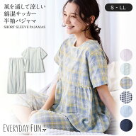 風を通して涼しい綿混サッカー半袖パジャマ エブリデイファン EVERYDAY FUN ◆ S M L LL ◆◇ レディース…