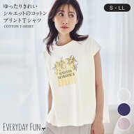 【新色追加】ゆったりきれいシルエットのコットンプリントTシャツ ◆ S M L LL ◆ ◇ レディース Tシャツ…