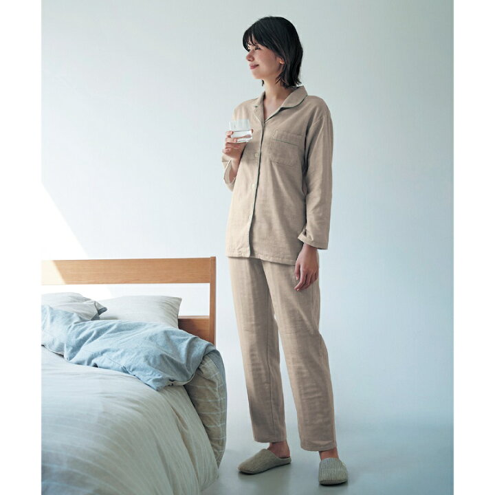 楽天市場 Belle Maison ベルメゾン ふんわり柔らかな播州織のダブルガーゼ長袖パジャマ 日本製 M L Ll パジャマ 綿100 部屋着 ルームウェア 女性 レディース かわいい 上下 セット 春 夏 秋 長袖 長そで 長ズボン ベルメゾン ベルメゾン 大人