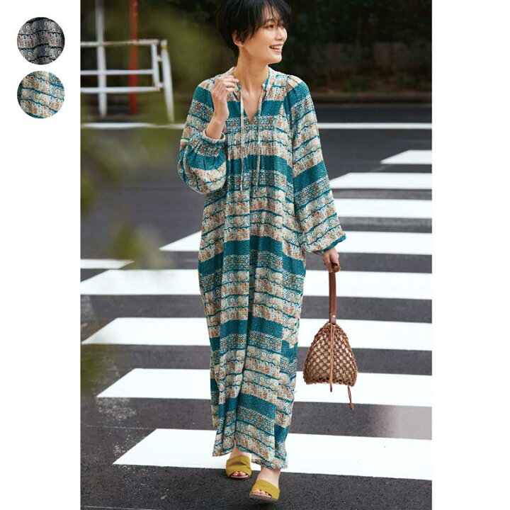 楽天市場 Belle Maison ベルメゾン プリントワンピース M L ワンピース レディース 女性 長袖 体型カバー ワンピ ロング ワンピース ロング レディースワンピース ベルメゾン 大人ファッション