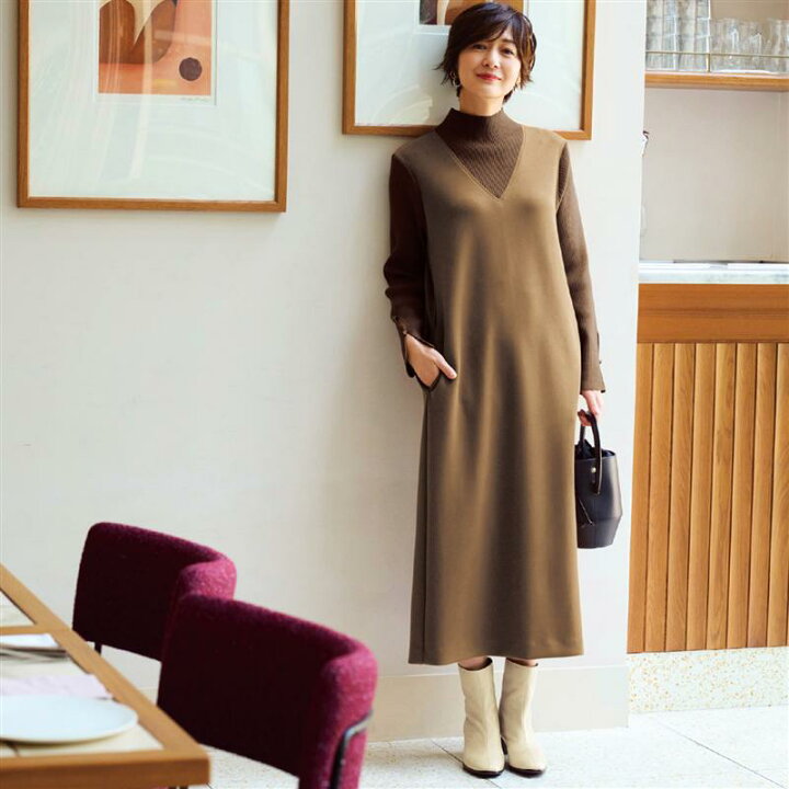 楽天市場 Belle Maison ベルメゾン スタイルノート Stylenote ニットリブ使いのカットソーワンピース キャメルベージュ S M L Ll レディース 女性 ワンピース ワンピ ロングワンピース ロング レディースワンピース ベルメゾン 大人ファッション