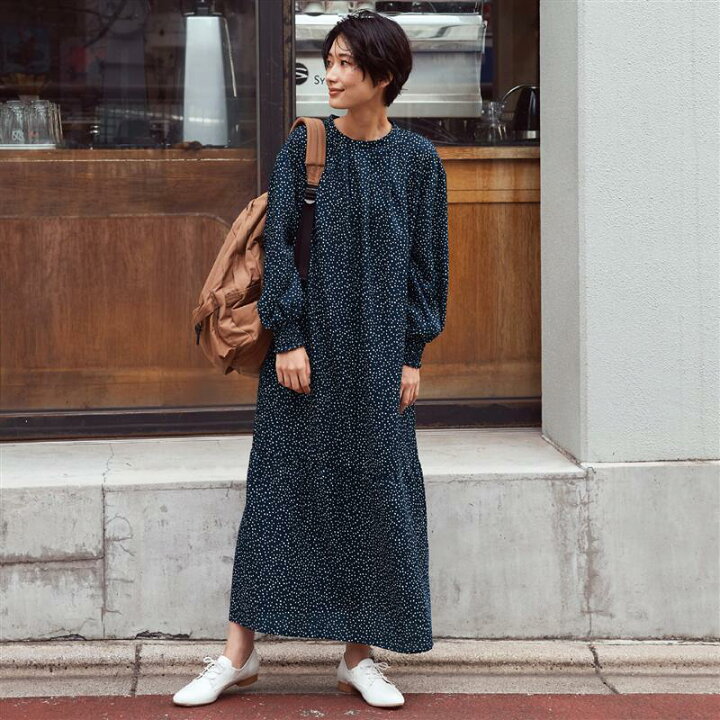 楽天市場 Belle Maison ベルメゾン プリントロングワンピース ダークネイビードット S M L Ll レディース 女性 ワンピース ワンピ ロングワンピース ロング レディースワンピース ベルメゾン 大人ファッション