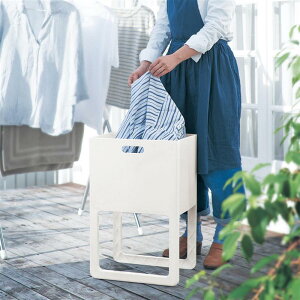 ベルメゾン 折りたたみ式脚付きバスケット“ACOT” ホワイト 「 ホワイト ブラウン 」◇ 洗濯 ランドリー 洗濯用品 ランドリー用品 ランドリーバスケット 洗濯かご 洗濯カゴ 新生活 ◇
