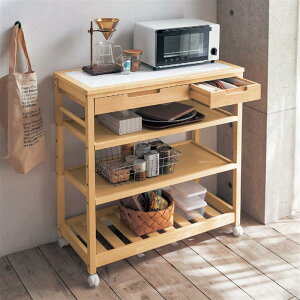 ベルメゾン タイル天板の引出し付きキッチンワゴン 「 ホワイト ナチュラル 」◆ 80 ◆(幅(cm))◇ 家具 ファニチャー ワゴン 収納ワゴン キャスターつき カート 新生活 ◇