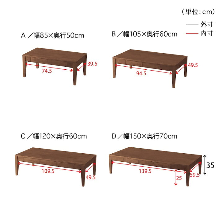 楽天市場】ローテーブル 机 引き出し付 | Cタイプ 幅120cm 奥行60cm 高 