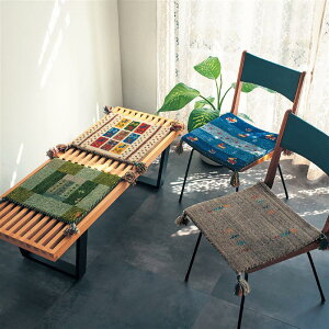 ベルメゾン ウール100%手織りギャッベチェアパッド ◇ ファブリック 椅子カバー シートクッション いすカバ チェアパッド おしゃれ 在宅 敷物 椅子 チェア ◇