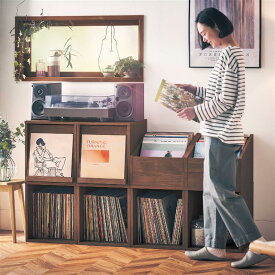 組み合せて使える レコード 収納ラック | Cタイプ 12インチ用フラップ扉 幅38.5cm 奥行42.5cm (取っ手含まず) 高さ42.5cm | ユニットボックス 連結 新生活 ビンテージ調