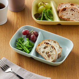 ［日本製］ 美濃焼 ワンプレート 深め 2つ仕切り 皿 | 幅21cm × 奥行13cm × 高さ約3.5cm | 仕切り皿 ワンプレート 食器 お皿 カフェ風 カフェ皿 陶器 食洗機可 レンジ対応 取り皿 ひとり暮らし 家族 ファミリー 作り置き