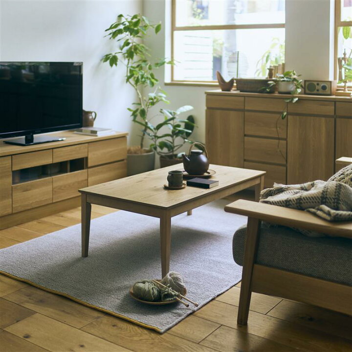 オーク材の薄型こたつテーブル ＜幅120／奥行60／高さ38cm＞ こたつ布団付
