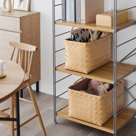 【店内ほぼP5倍! ~2/11 23:59】天然素材風 持ち手付き バスケット | L M 幅42cm 奥行25cm 高さ約25cm (取っ手込み高さ約45cm) | 収納 小物入れ 洗える カゴ 手持ち 持ち手つき ランドリー バスケット リビング収納