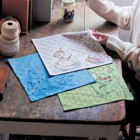 【店内ほぼP10倍!11/4(火)20:00〜11/11(火)01:59】ベルメゾン ムーミンで描く華やぎ刺し子手作りキット 「 ムーミンとスノークのおじょうさん スナフキン ミムラねえさんとリトルミイ 」 ◇ 花ふきん ランチョンマット 手作り 裁縫 ムーミン MOOMIN ◇