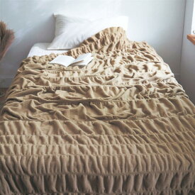 【店内ほぼP10倍! ~3/11 9:59】[日本製] 吸湿発熱 くしゅくしゅ コットンケット | シングル | 春 秋 冬 ウェーブ シンプル おしゃれ 無地 ファブリック 寝具 毛布 moufu ブランケット ケット 新生活 ダークブルー ライラック ベージュ カーキ