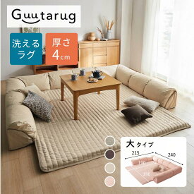 【楽天1位】 ラグ厚さ4cm ローソファー セット クッション付き ダブルコーナー | 大タイプ : 幅240cm 奥行215cm 高さ31cm | ラグが洗える グータラグ Guutarug マット ソファ ソファー フロアクッション 無地 おしゃれ