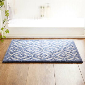 ベルメゾン 乾度良好（かんどりょうこう）しっかり吸水！リーフ柄のバスマット［日本製］ 「 ホワイト ブルー 」◆ 約45×60 ◆(cm)◇ マット バスマット 浴室マット 足拭きマット 足ふきマット 浴室足ふきマット 新生活 ◇