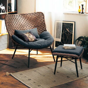 ベルメゾン ラタンデザインのクッション&オットマン付きパーソナルチェア ◇ 家具 ファニチャー ソファ ソファー sofa リビング 新生活 ◇