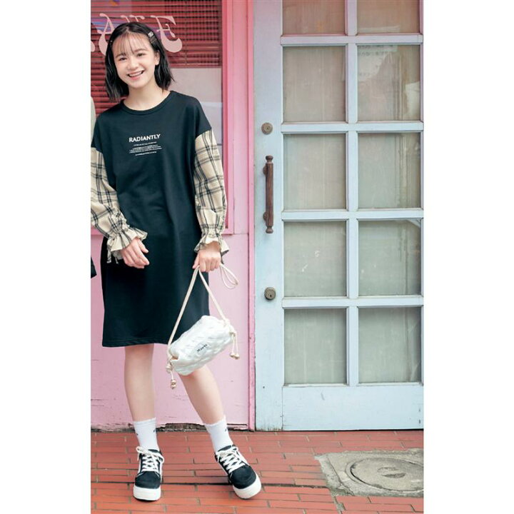 楽天市場 ベルメゾン 袖チェック切替え 長袖 ワンピース ブラック J Xxs 135 145 J Xs 145 155 J S 150 160 J M 155 165 子供服 子供 服 通学 登校 小学校 ガールズ 女の子 子供用 ベルメゾン ママ