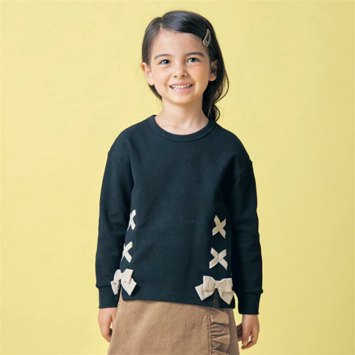 楽天市場 ベルメゾン レースアップリボン プルオーバー ブラック 140 150 160 子供服 子供 服 子供用品 女の子 子供用 Tシャツ 長袖 ベルメゾン ママ