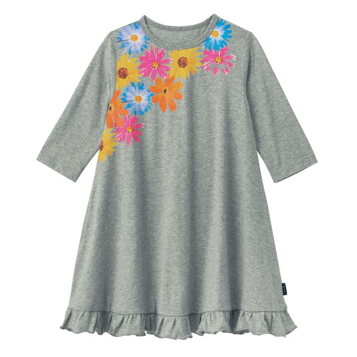 楽天市場 ベルメゾン 名札ココ かわいいプリント裾フリル 七分袖 ワンピース 杢グレー 140 150 子供服 子供 服 通園 通学 登校 小学校 保育園 幼稚園 ガールズ 女の子 子供用 ベルメゾン ママ