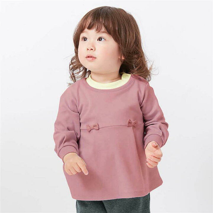 楽天市場 ベルメゾン タックリボン 長袖 Tシャツ スモーキーピンク 80 90 95 ベビー服 ベビー 服 女の子 ベビー用品 トップス ベルメゾン ママ