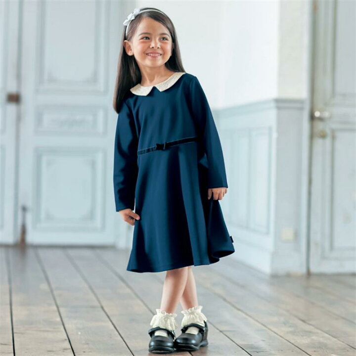 楽天市場 ベルメゾン 襟 レース ウエストリボン 長袖 ワンピース ネイビー 90 100 110 1 130 子供服 子供 服 通園 通学 登校 小学校 保育園 幼稚園 ガールズ 女の子 子供用 小学生 ベルメゾン ママ
