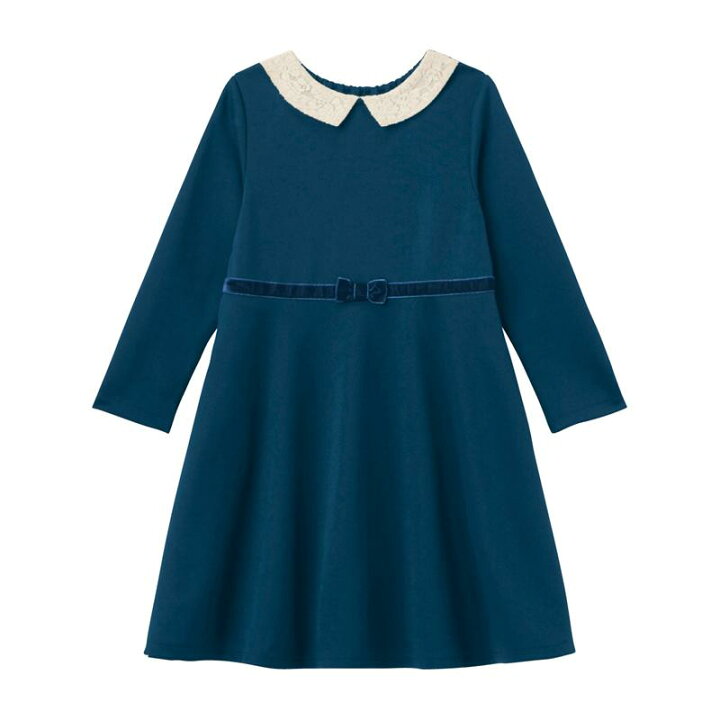 楽天市場 ベルメゾン 襟 レース ウエストリボン 長袖 ワンピース ネイビー 140 150 子供服 子供 服 通園 通学 登校 小学校 保育園 幼稚園 ガールズ 女の子 子供用 ベルメゾン ママ