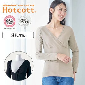 【楽天1位★ホットコット】 産後 授乳対応 綿混 あったか インナー クロスオープン 長袖 ◆ S M L LL ◆ ◇ ホットコット 吸湿発熱 春 秋 冬 暖かい 授乳 授乳口 授乳インナー ママ 産後サイズ 長袖インナー おしゃれ 無地 シンプル
