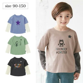 【ベルメゾン】 子供服 名札ココ プリント ゆるシルエット 袖レイヤード 長袖 Tシャツ ◆ 90-130 ◆ ◇ 子ども 子供 キッズ KIDS 子ども服 キッズ服 服 トップス カットソー ジータ GITA ◇ 23D