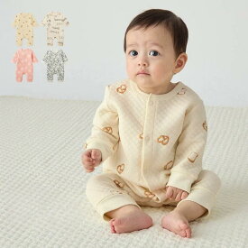 【10％OFF★11/15 0:00-11/27 9:59】【楽天1位】 あったか ニットキルト 長袖 前開き カバーオール パジャマ 総柄 ◆ 70ー90 ◆◇ 男女兼用 春 秋 冬 暖かい ベビー 服 ショート オール ロンパース つなぎ 男の子 女の子 おしゃれ かわいい ニュアンスカラー ベルメゾン